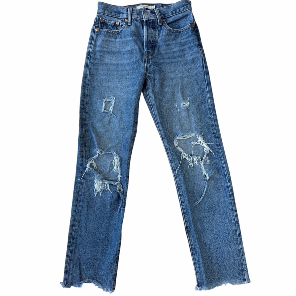 ✅ Levi's High Rise Distressed Blue Wedgie Straight Premium Jeans 24 x 28